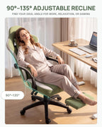 Dowinx Gaming Chair Breathable Fabric Game Chair with Gel Pad and Storage Bag, Comfortable Gamer Chair with Pocket Spring Cushion, Ergonomic Computer Chair with Footrest, Green