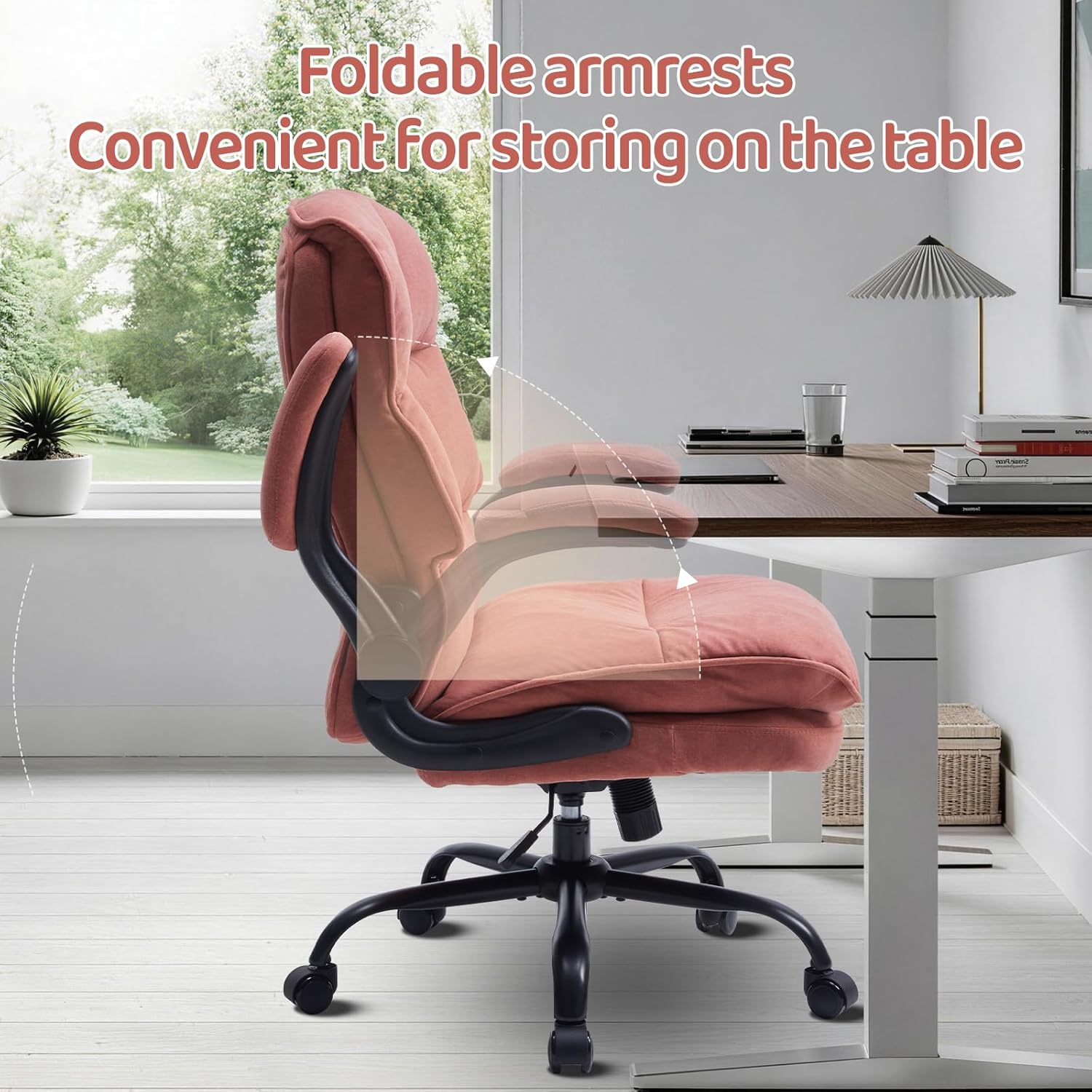 Comfy Office Chair Soft and Double Cushioned Ergonomic Computer Desk Chair | Suitable for Long Hours Executive Office Chair with Flip-up Armrests and Height Adjustment for Home Office pink