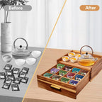 NANXITU Acacia Wood Tea Holder Organizer, Tea Box Organizer Storage Box | Tea Caddy for Tea Bags Organizer Drawer, with12 Compartments Multi-Functional Tea Station Chest for Countertop