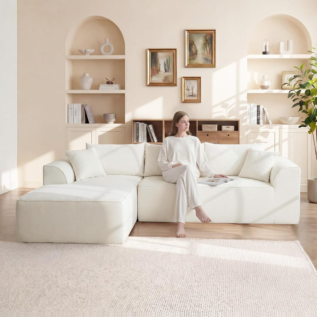 Vesgantti 106" Cloud Couch Sectional Modular Sofa, Deep Seat Comfy Cloud Couch Chenille Memory Foam Sofa Modular Couches for Living Room Bedroom, No Assembly Required (Beige, Left-Facing Chaise)