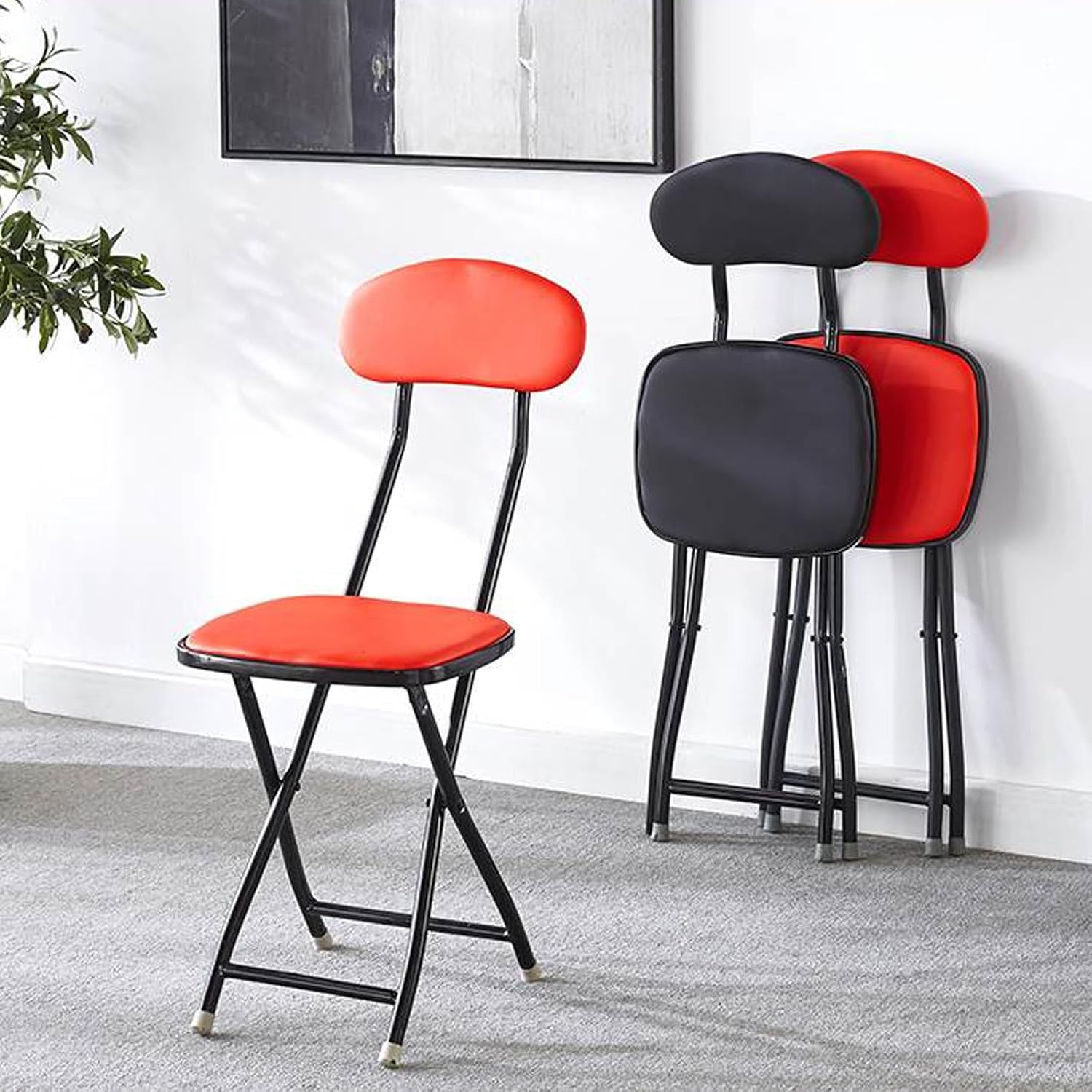 Metal Chair Folding -Iron Stool Bar Chairs Event,Stacking Armless Chair High Back,Square Soft seat,Curved Open Back(Black)