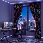 Peryiter Games Curtain Bedroom Room Decor Neon Gamer Curtain with 2 Tiebacks 42 x 84 Inch Thermal Insulated Window Drapes for Bathroom Nursery Home Decoration, 2 Panels