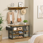 Aiho Entryway Hall Tree Bench with Storage, Industrial Shoe Rack Bench with 4 Hooks, Rustic Brown
