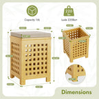 Bamboo End Table with Removable Cushion and Hidden Storage, 2-in-1 Ottoman Side Table with Breathable Grid Design for Small Space, Living Room, Bedroom, Balcony, Entryway