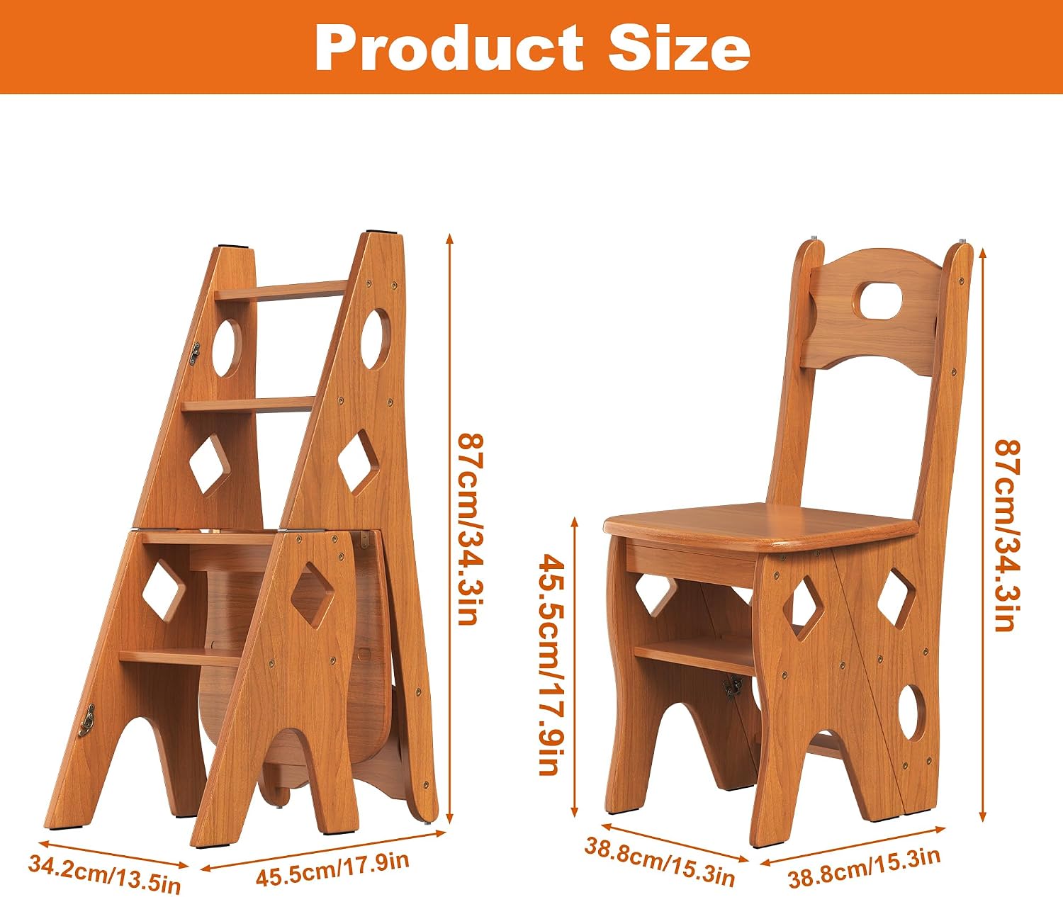 Folding Library Ladder Chair, 4 Tier Portable Step Stool Chair, Lightweight 3-in-1 Stepladders Display Stand, Library Steps Bookshelf Plant Stand for Storage and Decoration