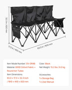 VEVOR Portable Folding Bench, 4 Seat Foldable Soccer Bench with Side Pockets and Carrying Bag, Lightweight Sideline Seating with Back Rest for Football, Baseball, Camping, Outdoor Events, Black
