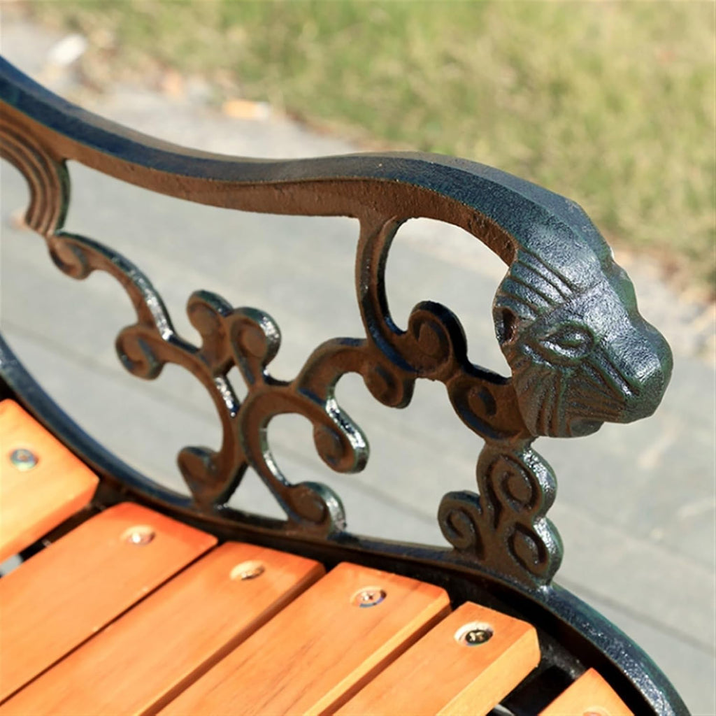 Patio Benches for Outdoors Outdoor Benches, Patio Garden Leisure with Cast Iron Carved Armrests and Legs, Slat Seats and Backrest, for, Courtyard, Backyard Garden Benches for Outdoors