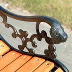 Patio Benches for Outdoors Outdoor Benches, Patio Garden Leisure with Cast Iron Carved Armrests and Legs, Slat Seats and Backrest, for, Courtyard, Backyard Garden Benches for Outdoors
