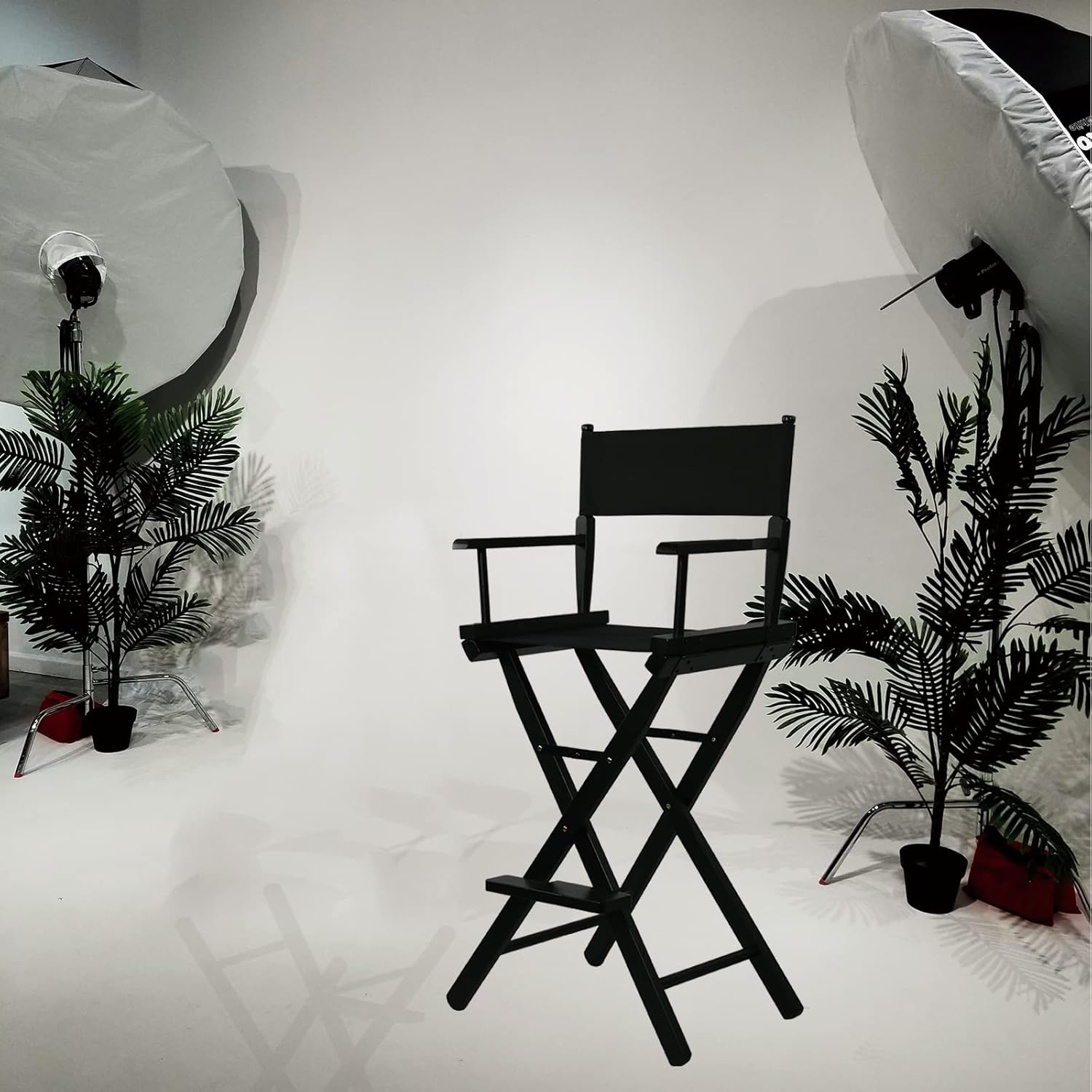 Tall Directors Chair Foldable 46'', Makeup Chair Black for Makeup Artist, 250lbs Capacity Solid Hardwood,Black