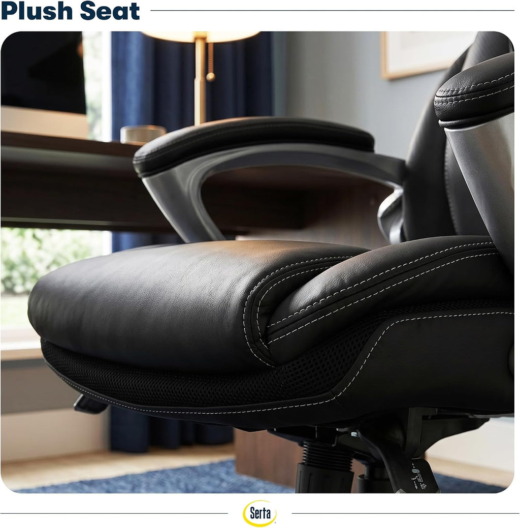 Serta Bryce Executive Office Chair - Ergonomic Computer DeskChair with Lumbar Technology - Adjustable Height - Memory Foam Body Pillows - 360° Swivel Rolling Base - Bonded Leather - Black