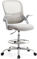 Drafting Chair, Desk Chair with Flip-Up Armrests, High Desk Chair Adjustable Height, Ergonomic Tall Office Chair with Lumbar Support and Adjustable Footrest Ringand Flip-up Armrests (Gray)