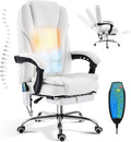 TonghuaS Massage Office Chair with Foot Rest Vibration and Heating, 90-130° Reclining Desk Chair, Ergonomic Reclining Computer Gaming Leather Chair(White)
