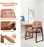 CLATINA Big & Tall 500 lb Waiting Room Chairs with Padded Armrests and Sled Base, Leather Stationary No Wheels Office Reception Guest Chair for Lobby Home and Meeting Conference, Brown (2 Pack)