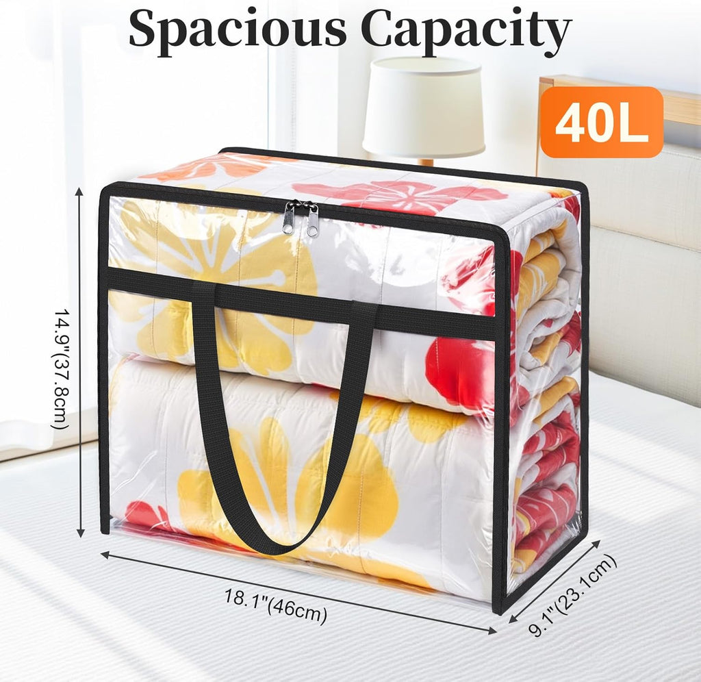 SpaceTrove Clear Storage Bags, 4 Pack Under Bed Storage and Closet Organizers Containers, Vinyl Foldable Heavy-Duty Moving Bags with Zippers for Comforter, Bedding, Duvet, Blanket & Toy Storage, 40L