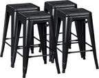 Furmax 24 Inch Metal Bar Stools Set of 4, Counter Height Bar Stools Height High Backless Stools Industrial Stackable Bar Chairs for Dining Room Kitchen Indoor Outdoor Stools Bar Chairs (Black)