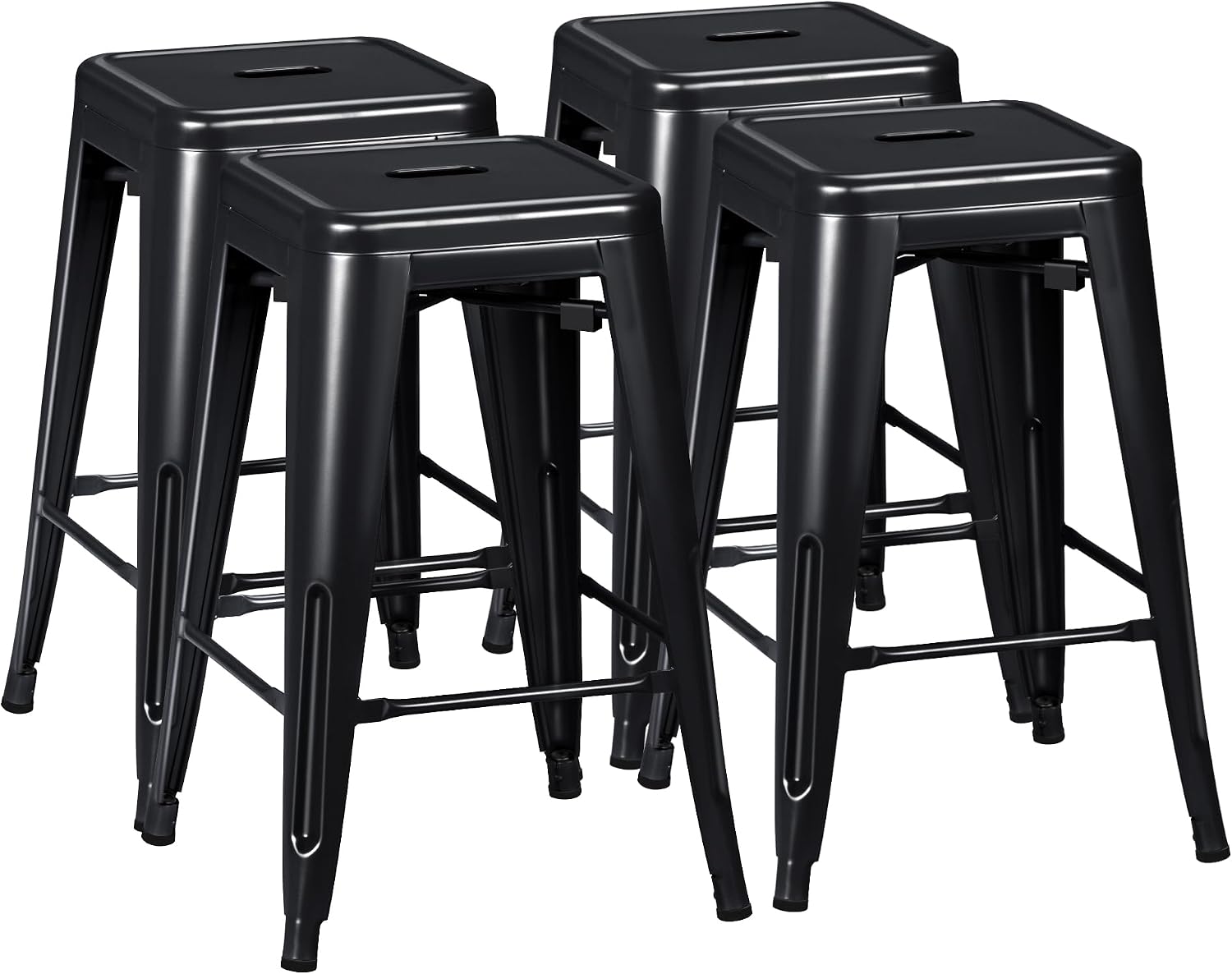 Furmax 24 Inch Metal Bar Stools Set of 4, Counter Height Bar Stools Height High Backless Stools Industrial Stackable Bar Chairs for Dining Room Kitchen Indoor Outdoor Stools Bar Chairs (Black)