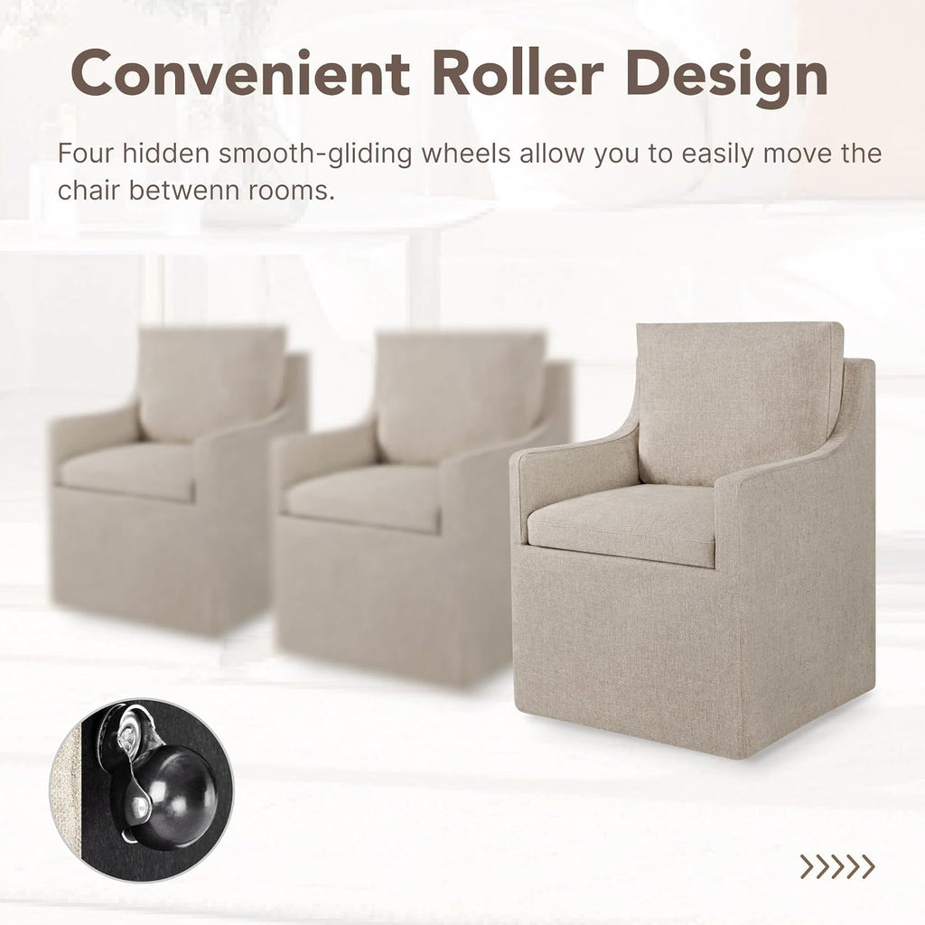 KISLOT Upholstered Dining Chairs Set of 4, Modern Dining Room Chairs with Casters & Washable Cover, Rolling Accent Chair with Hidden Storage for Kitchen, Farmhouse, Living Room, Linen, 4 Box