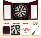 GSE Pro Solid Wood Classic Dartboard Cabinet Set, Deluxe Cherry | 18" Self-Healing Sisal/Bristle Dartboard, Scoreboard & 6 Steel Tip Darts, Complete with All Accessories, 3.5"D x 22"W x 25"H