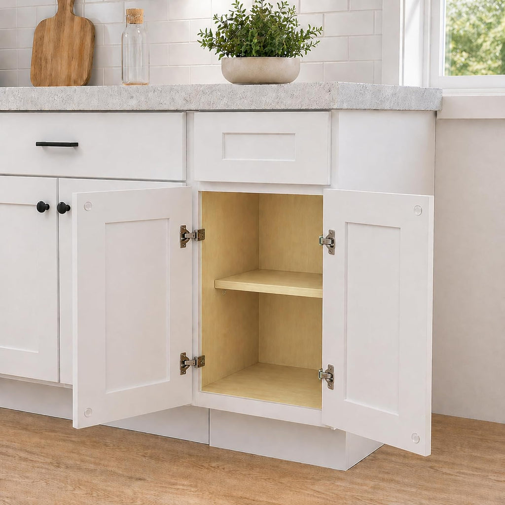 White Shaker Kitchen Base Cabinet 24 Inch, RTA B24 Cabinet with 1 Drawer, 2 Soft-Close Doors & Adjustable Shelf, Plywood Box, Ready to Assemble, 24" W x 24" D x 34.5" H