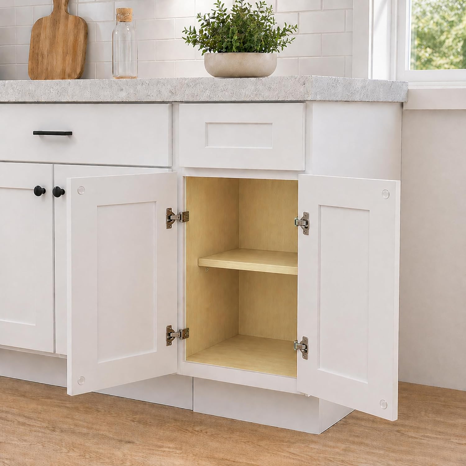 White Shaker Kitchen Base Cabinet 24 Inch, RTA B24 Cabinet with 1 Drawer, 2 Soft-Close Doors & Adjustable Shelf, Plywood Box, Ready to Assemble, 24" W x 24" D x 34.5" H