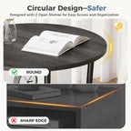 OLIXIS 21.85-Inch Round End Table, 2-Tier Side Round Table for Living Room, Accent Table with Storage Shelf, Sturdy Metal Frame Nightstand for Small Space, Round Bedside, Grey Wood Grain