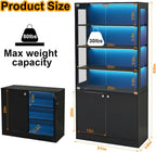 Display Cabinet with Glass Door - 7-Tiers Curio Cabinet Display Case with RGB Lights & Bottom Storage, Adjustable Shelves for Collectibles & Legos, Bookcase Storage Cabinet (Black)