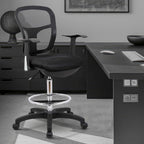 OfficeFactor Drafting Chair Tall Office Chair with Arms Executive Ergonomic Standing Desk Chair with Anti Scratch Wheels and Footrest