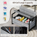 Gray Rustic Rattan Outdoor Storage Bench 40 Gal 800lb Load UV-Resistant 43.5in Seat Cushion Liner for Garden