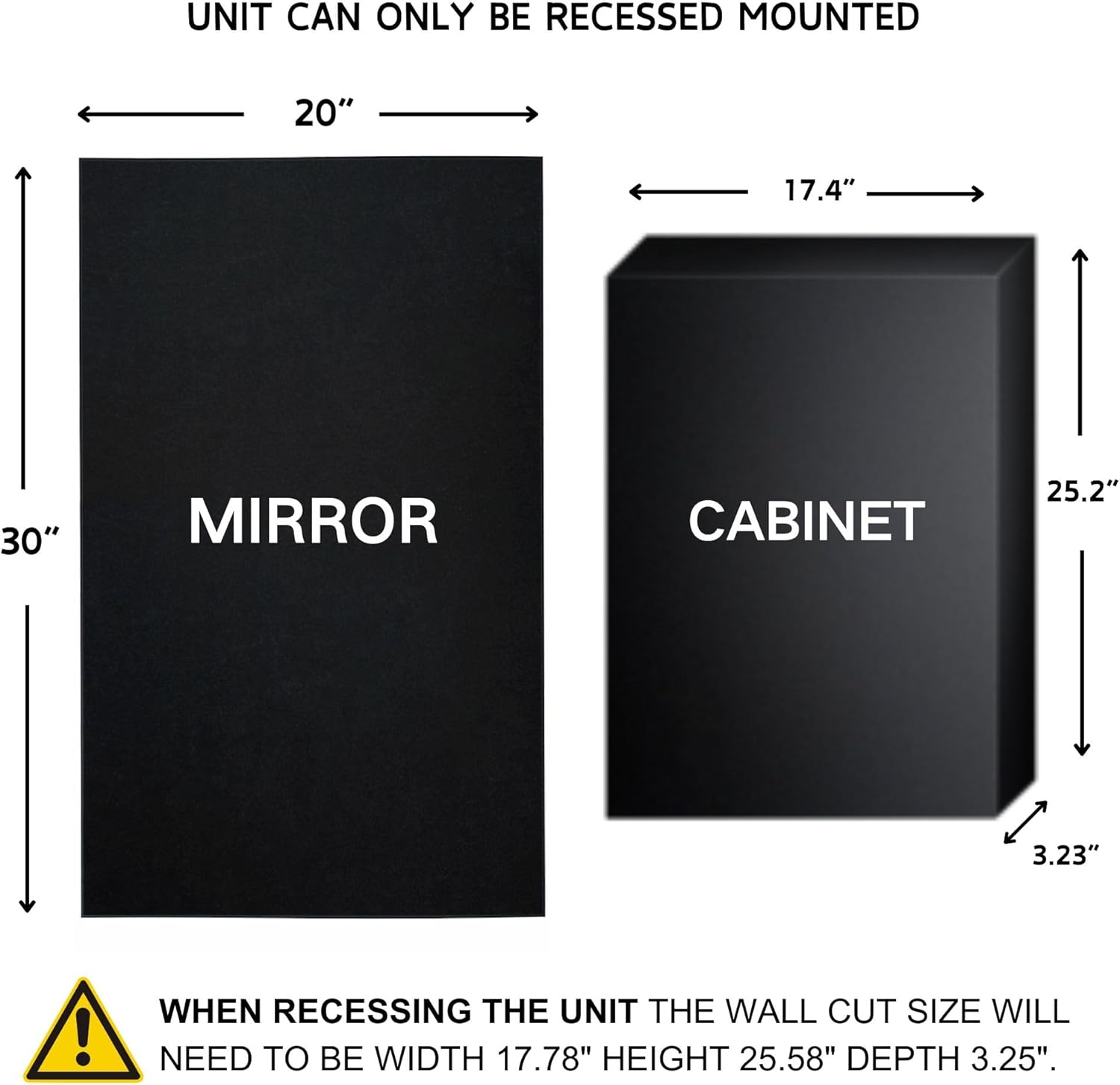 TEHOME Black Recessed Bathroom Medicine Cabinet with Mirror Squared Corner Rectangle Metal Framed Medicine Cabinet with Beveled Mirror 20x30''