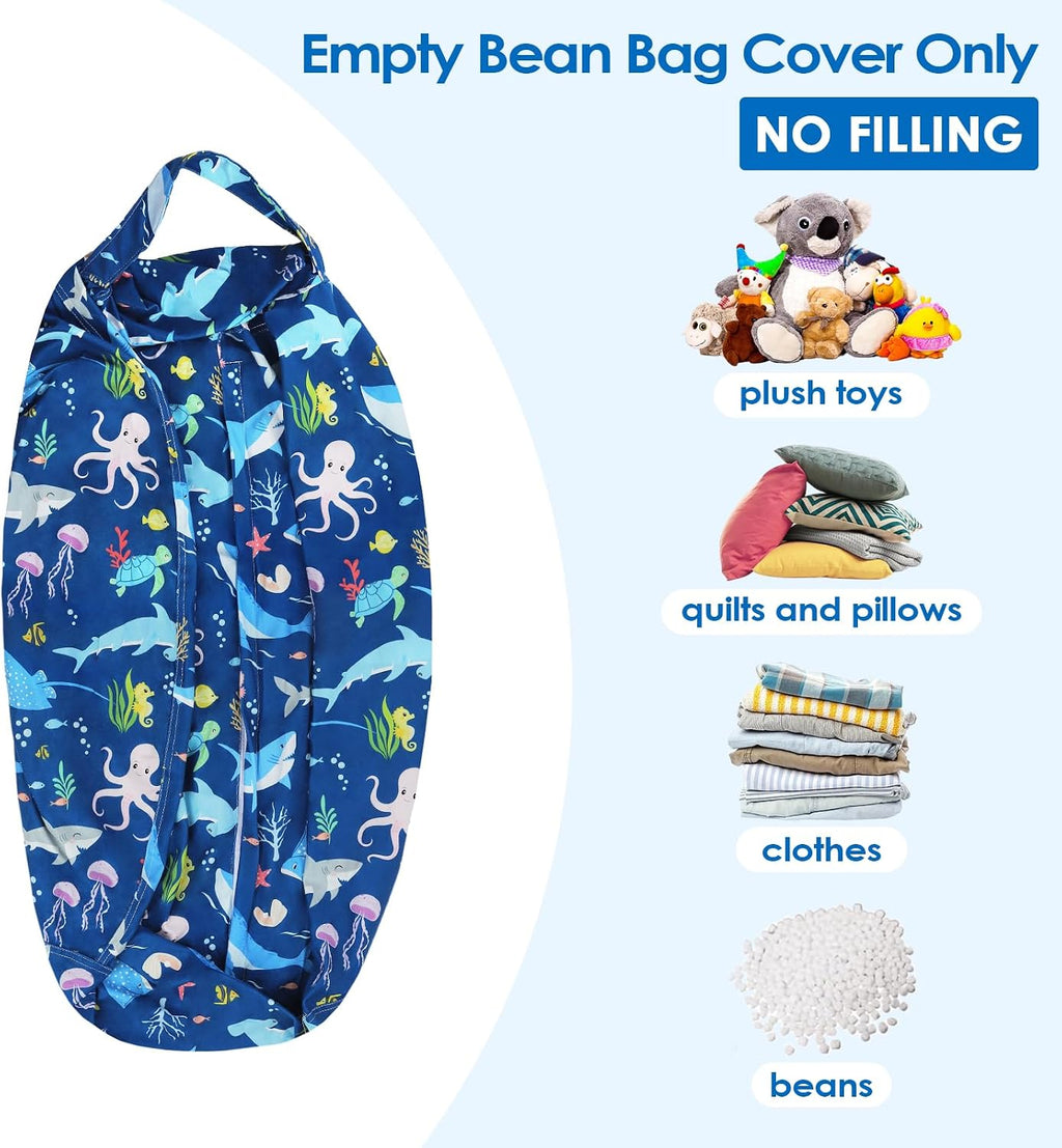 Bean Bag Chair Cover for Kids Stuffed Animal Storage Organizer Seat | Toddler Toy Storage Organizer, For Girls and Boys, Large 32'', Cover Only (No Filling)