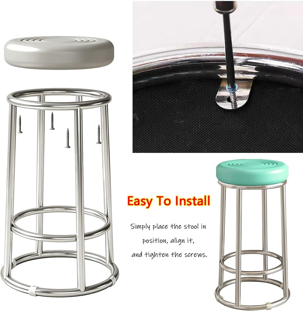 Backless Counter Stools, Commercial Stainless Steel Iron Stool, Office Three-Ring High Chair, Reinforced Base Frame, for Daily Use(Grey,75cm)