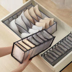 7-Compartment Underwear Storage Box with Breathable Nylon Mesh, Foldable Drawer Organizer for Socks, Lingerie, and Small Clothing Items