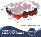 HOTEC 35OZ Glass Food Storage Container, Airtight Glass Lunch Fruit Containers with Lids - Microwave, Oven, Freezer and Dishwasher Safe, 4-PACK