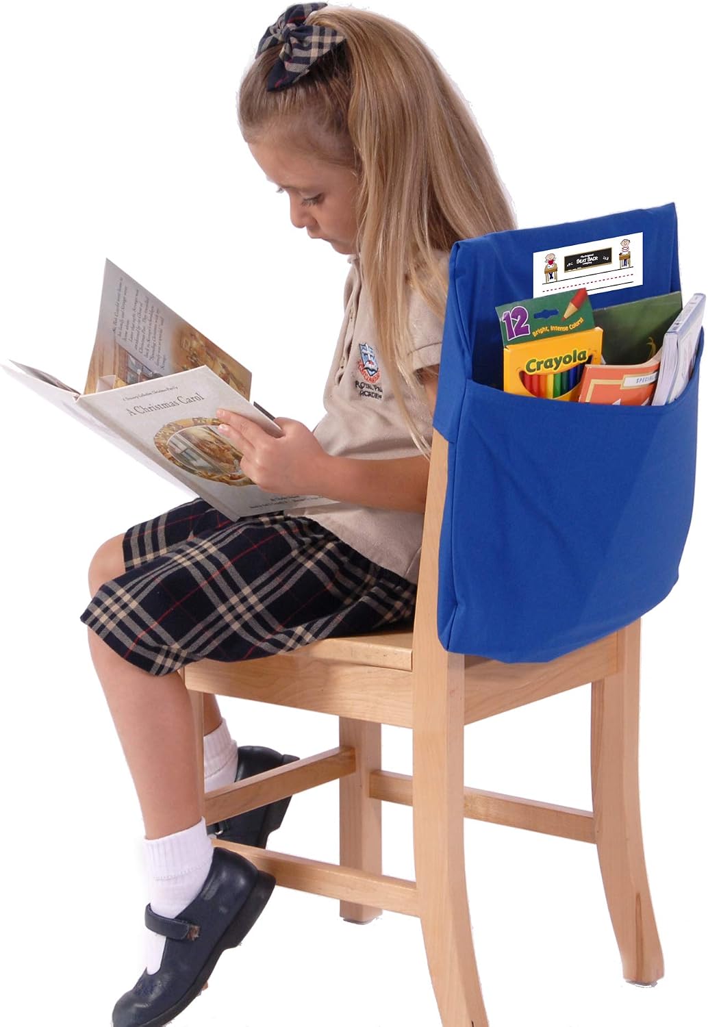 Seat Sack Student Chair Storage Pocket - 14", Single Pocket, Classroom Chair Organizer for Student Desks, Durable Over-the-Chair Storage, Blue, 1-Pack