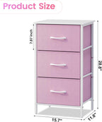 Stero Nightstand, Kids Dresser with 3 Drawers, Steel Frame Bedside Furniture, Wood Top Fabric Night Stand, Colorful End Table for Home, Bedroom, Office, Pink