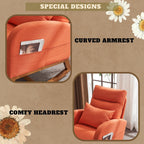 VINGLI Orange Linen Rocking Chair Nursery with Thick Headrest, Upholstered Mid-Century Modern Nursing Rocker Glider with Curved Armrest, Sturdy Solid Wood Base for Living Room, Bedroom, Baby Room