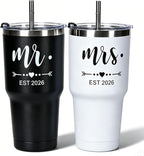 DHQH Mr and Mrs Gifts 2026 Tumbler Set, Engagement Wedding Gifts for Couples Wife Husband Bride To Be 30oz Travel Tumbler (Black & White)