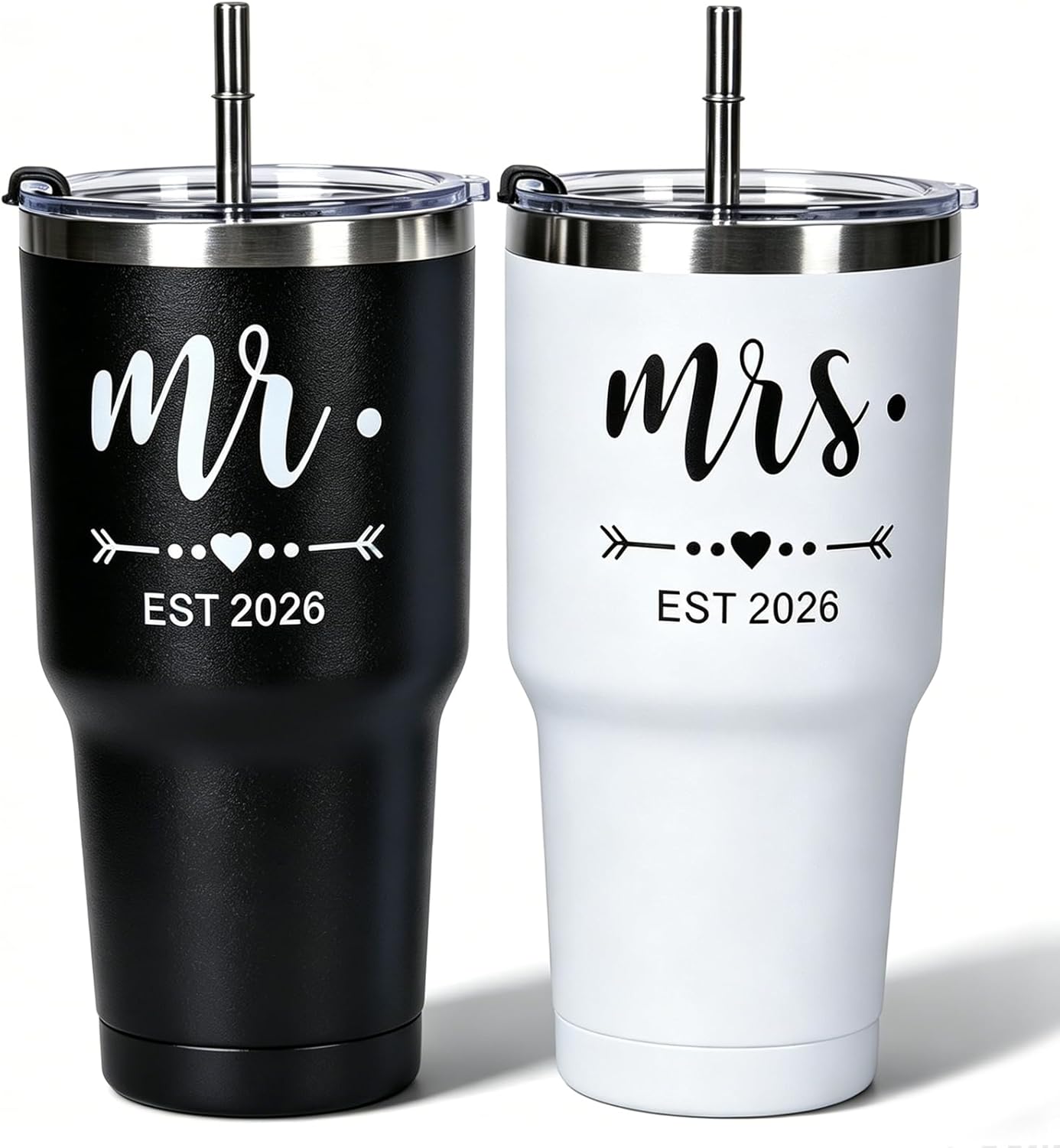 DHQH Mr and Mrs Gifts 2026 Tumbler Set, Engagement Wedding Gifts for Couples Wife Husband Bride To Be 30oz Travel Tumbler (Black & White)