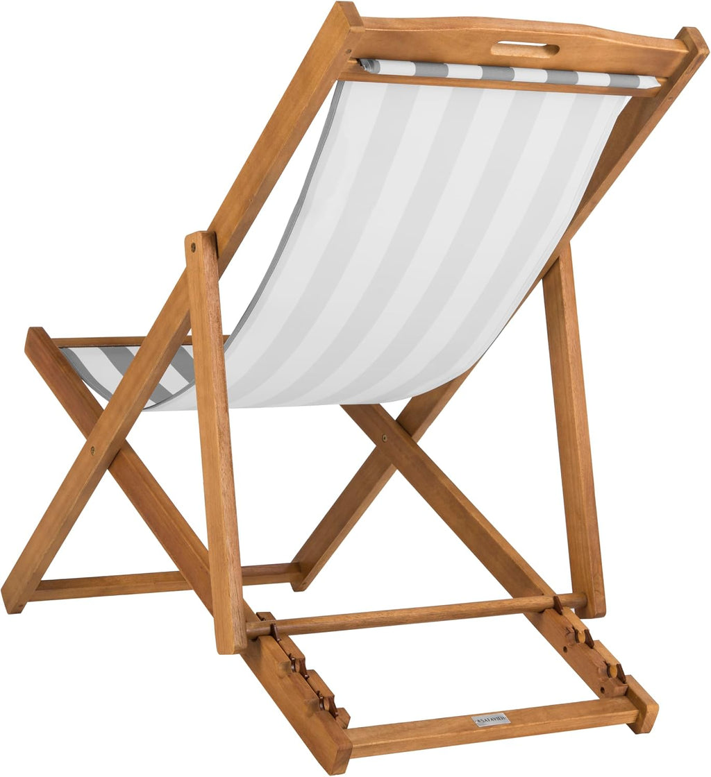 SAFAVIEH Outdoor - Loren Folding Sling Chair Set of 2 - Brown & Grey Stripe - Solid Wood Frame - Portable Bistro Design - Ideal for Patio, Poolside, Backyard, 24" W x 43" D x 25" H (PAT7040B-SET2)