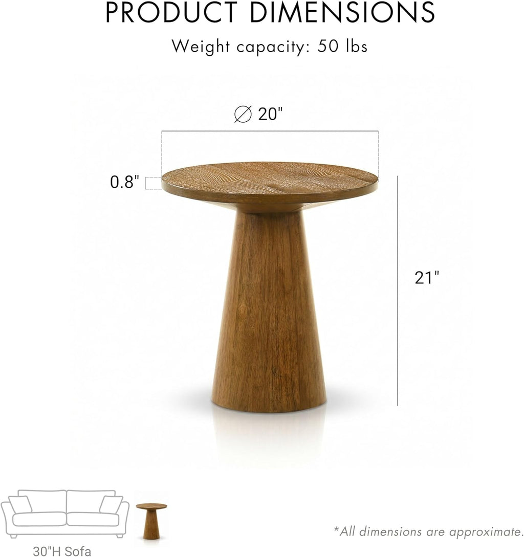 Furniture of America Lestara Modern Solid Wood 20-inch Round End Tables Set of 2 with Cone-Shaped Pedestal Base, Living Room Furniture for Small Space, Home Office, Walnut