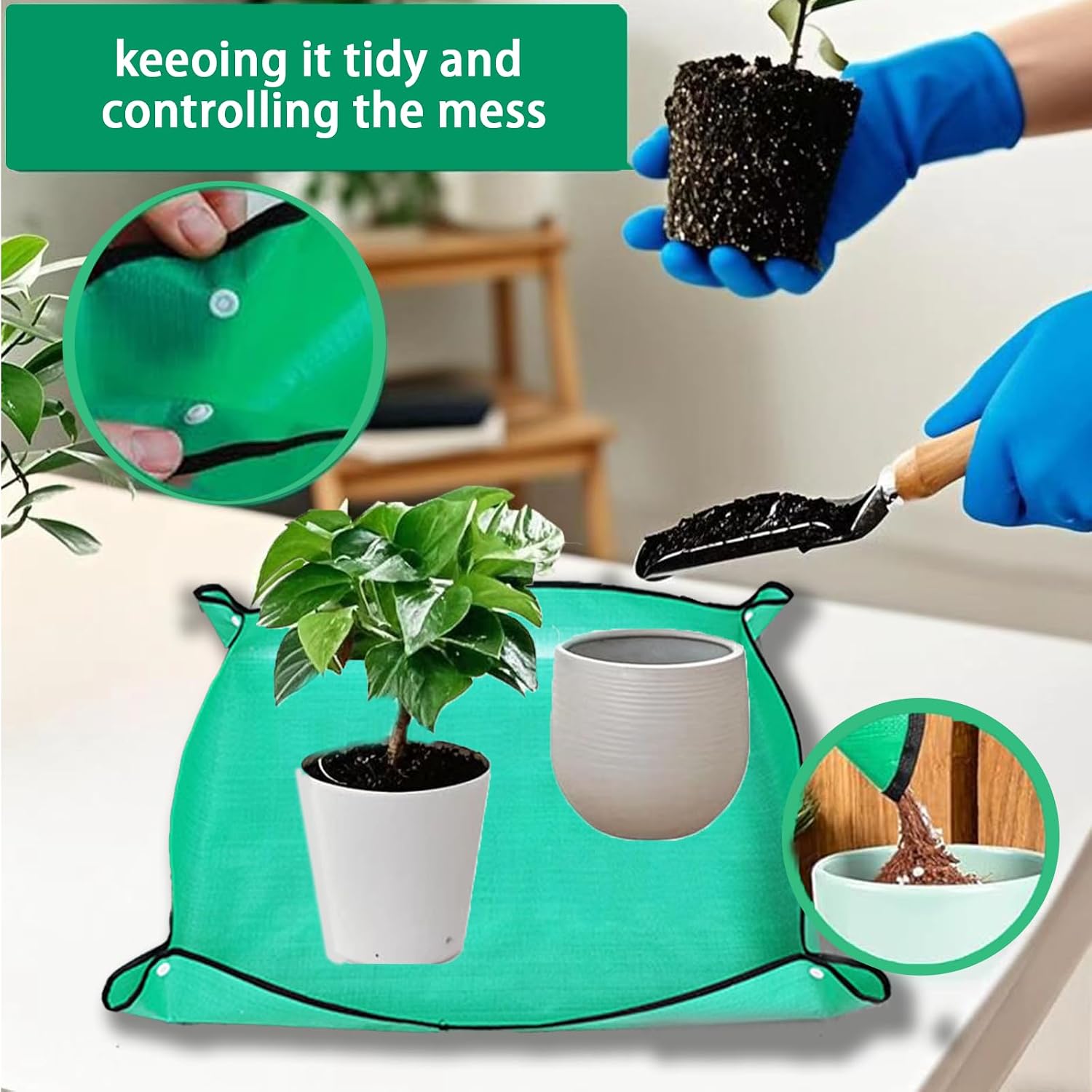 Repotting Mat for Indoor Plant Transplanting, Foldable Waterproof Potting Tray, Portable Gardening Mat for Succulents and Plant Care