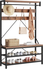 Amyove Large Coat Rack Shoe Bench Hall Tree Shoe Rack for Entryway 3-Tier Storage Shelf and Hooks Removable Industrial Accent Furniture Metal Frame 39.9"x15.7"x72"