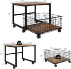 PUNCIA 19.7"x19.7" Mobile Fridge Stand with Foldable Basket, Retro | Rolling Mini Fridge Stand with Lockable Wheels Heavy Duty Refrigerator Cart Appliance Table for Dorm Bedroom Apartment