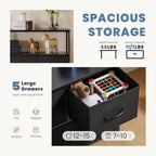 DUMOS TV Stand, Dresser with 5 Fabric Storage Drawers, Media Console Featuring Open Shelf for TV, Compact Entertainment Unit for Bedroom, Living Space, or Dorm Organization, Black