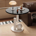 Creative Metal End Table, Living Room Coffee Table with Marble Tabletop, Modern Geometric Decorative Table for Sofa Bedroom Apartment Reception Area Hotel(Width 23.6in/60cm, Black-White Base)