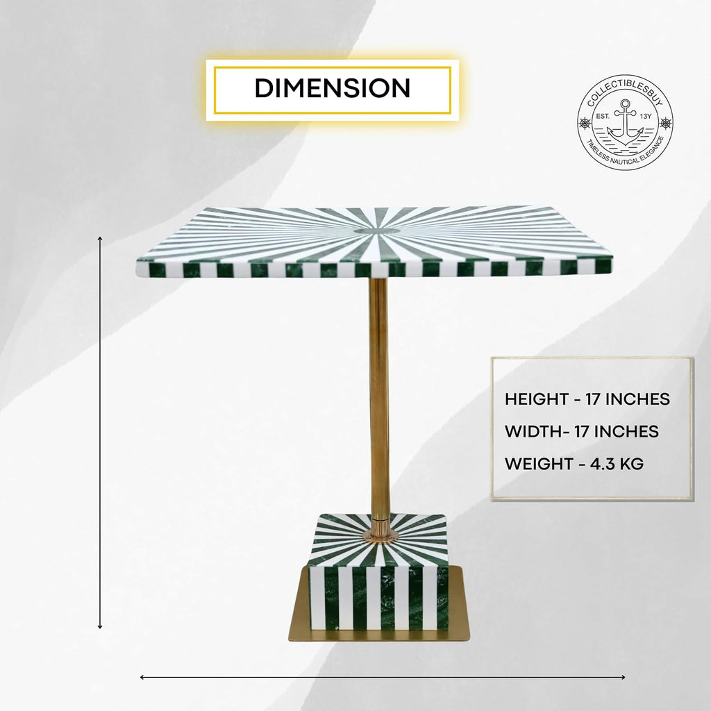 Handcrafted Green White Bone Inlay Side Table Sunburst Design Brass Pedestal Accent Table Modern End Table for Living Room Bedroom Home Decor