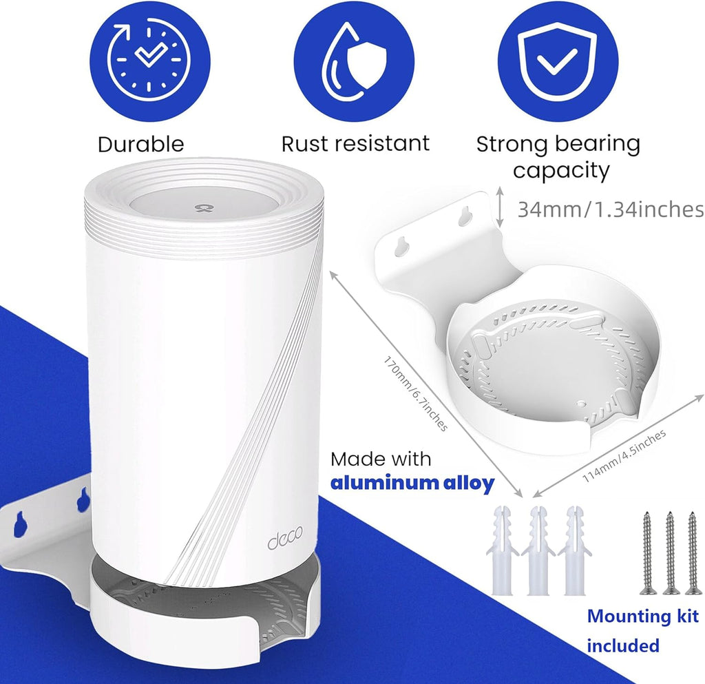 Wall Mount for TP-Link Deco BE63/ BE65/BE67/BE68/BE10000/BE11000/BE14000 Mesh Wi-Fi 7 System, Saving Space Aluminum Alloy Wall Hanging Bracket Holder with Cable Storage Rack (White-3Pack)