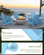 GREENVINES Folding-Adirondack-Chairs-Set-of-2 | HDPE Plastic | Fire Pit Chair | All Weather | Cup Holder | Arctic | for Deck Backyard Patio Outdoor Garden