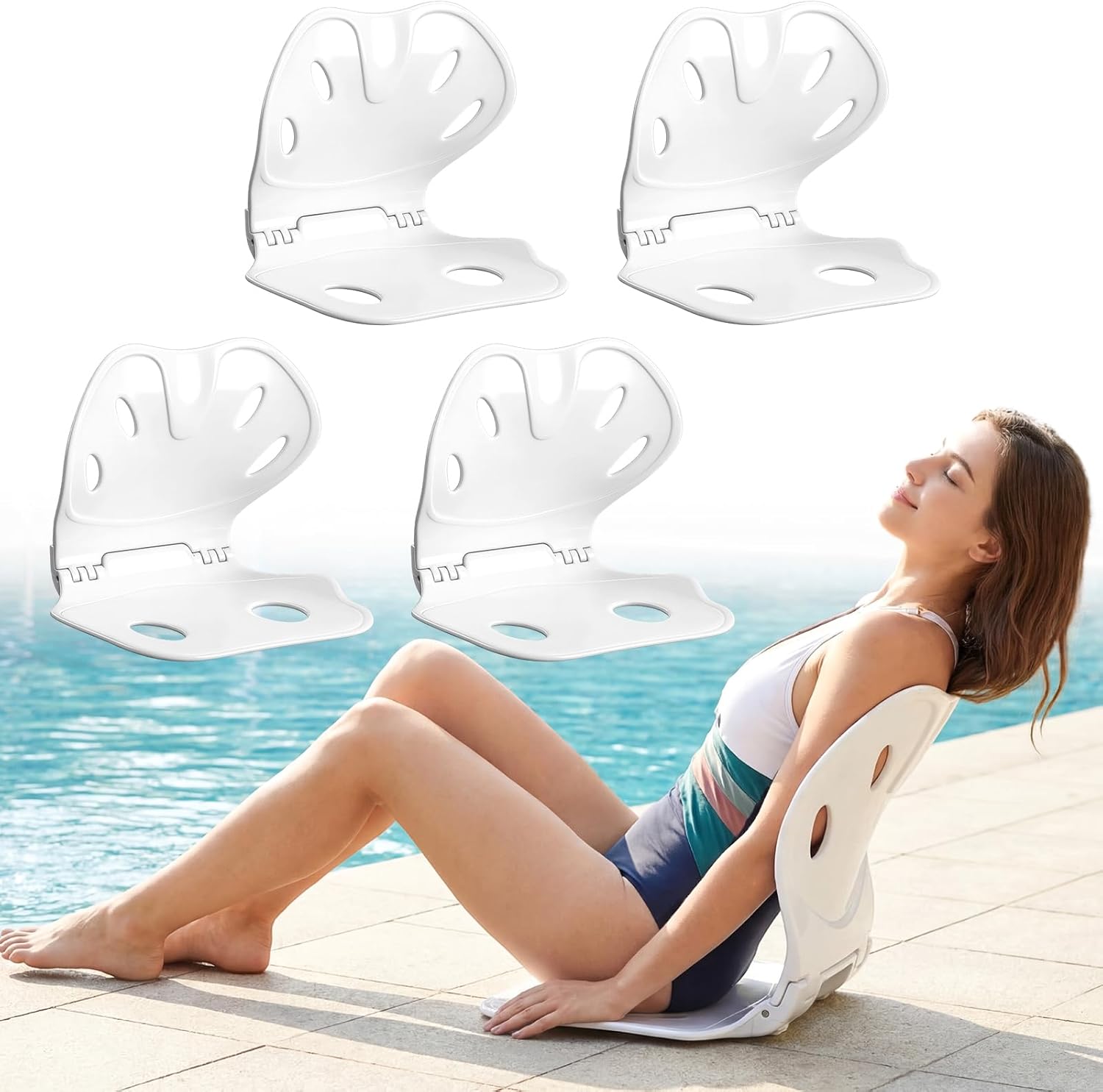Sliner 4 Pack Portable Poolside Chair Lightweight Adult Foldable Flip Chair with Back Support for Pool Beach Camping Stadium Boats Tailgates