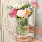 Fixwal Vases for Flowers Set of 3 Vintage Glass Vase for Centerpieces, Embossed Base Vases for Wedding Decoration (H:7" D:4"), Ribbed Glass Containers for Organization for Home Decor